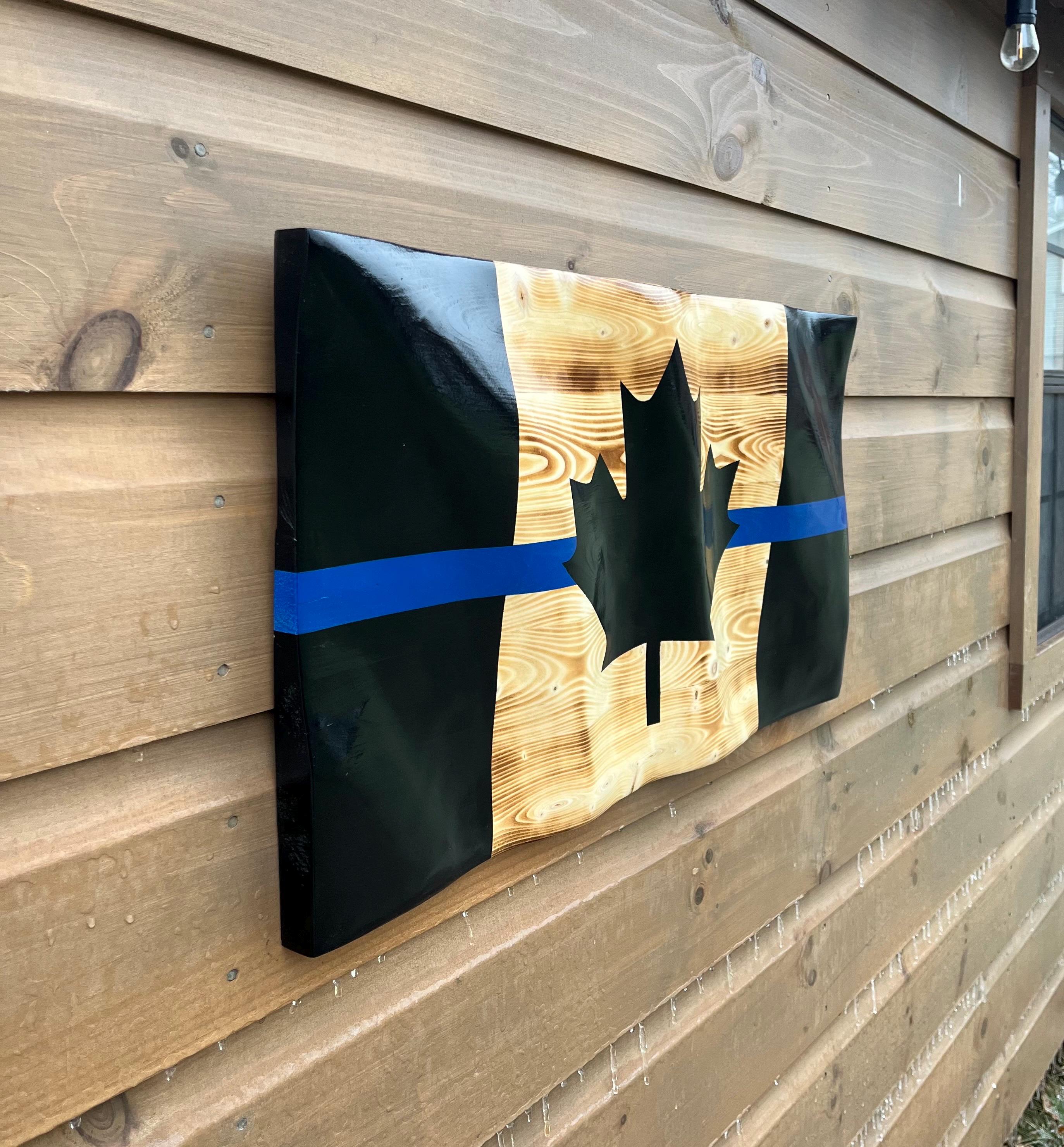 Wavy Thin Blue Line Canada Flag (solid wood)