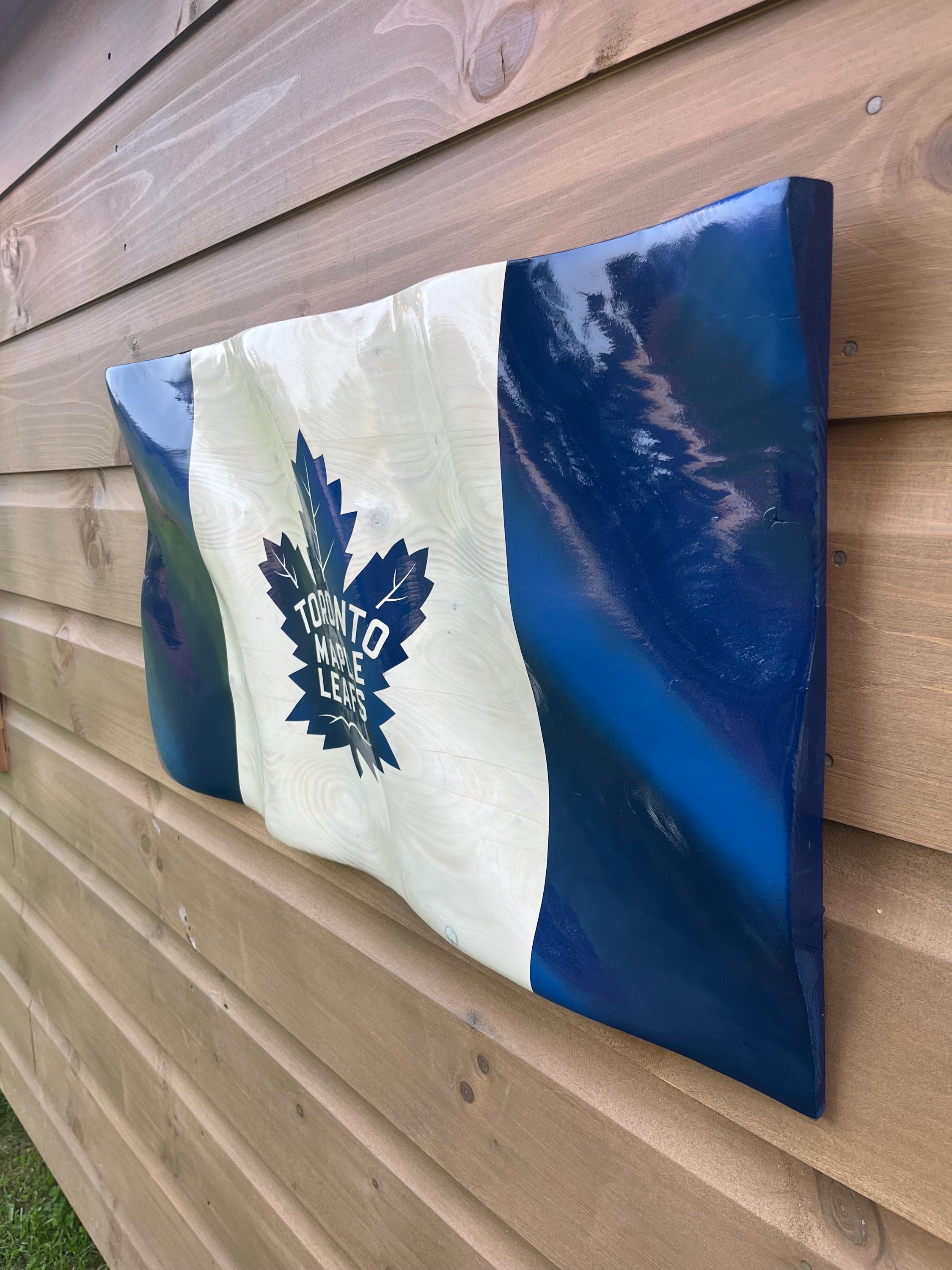 Wavy Toronto Maple Leaf Flag (blue with white stain)