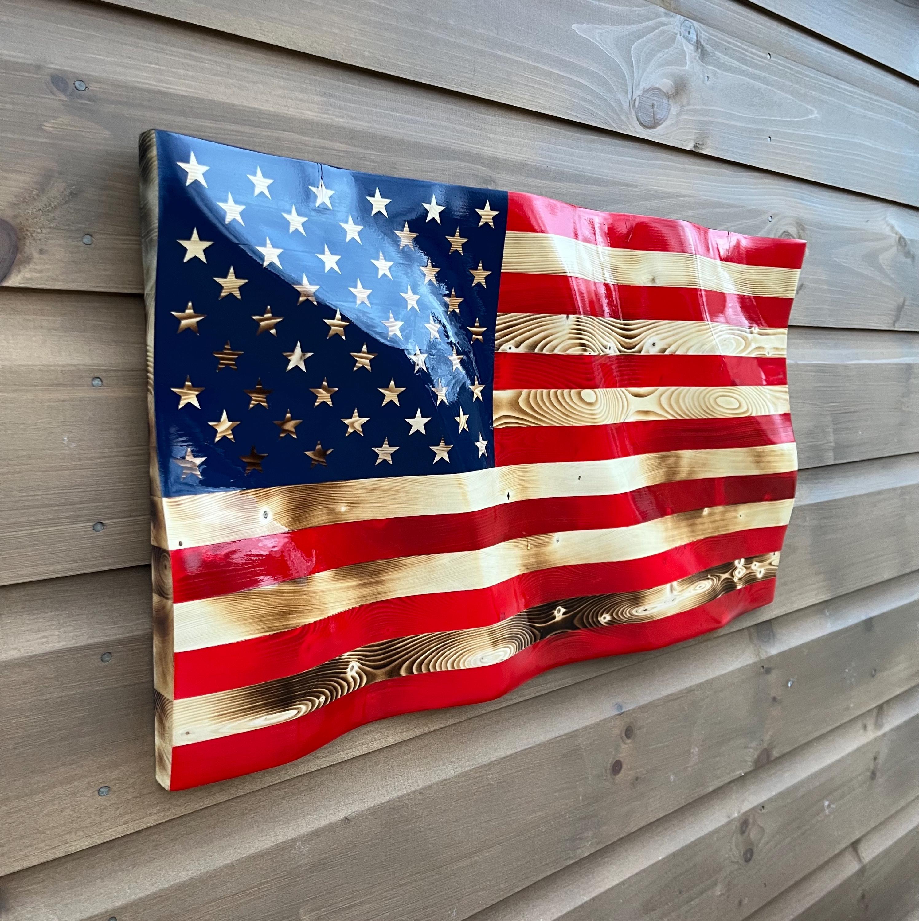 Wavy US Flag (solid wood)