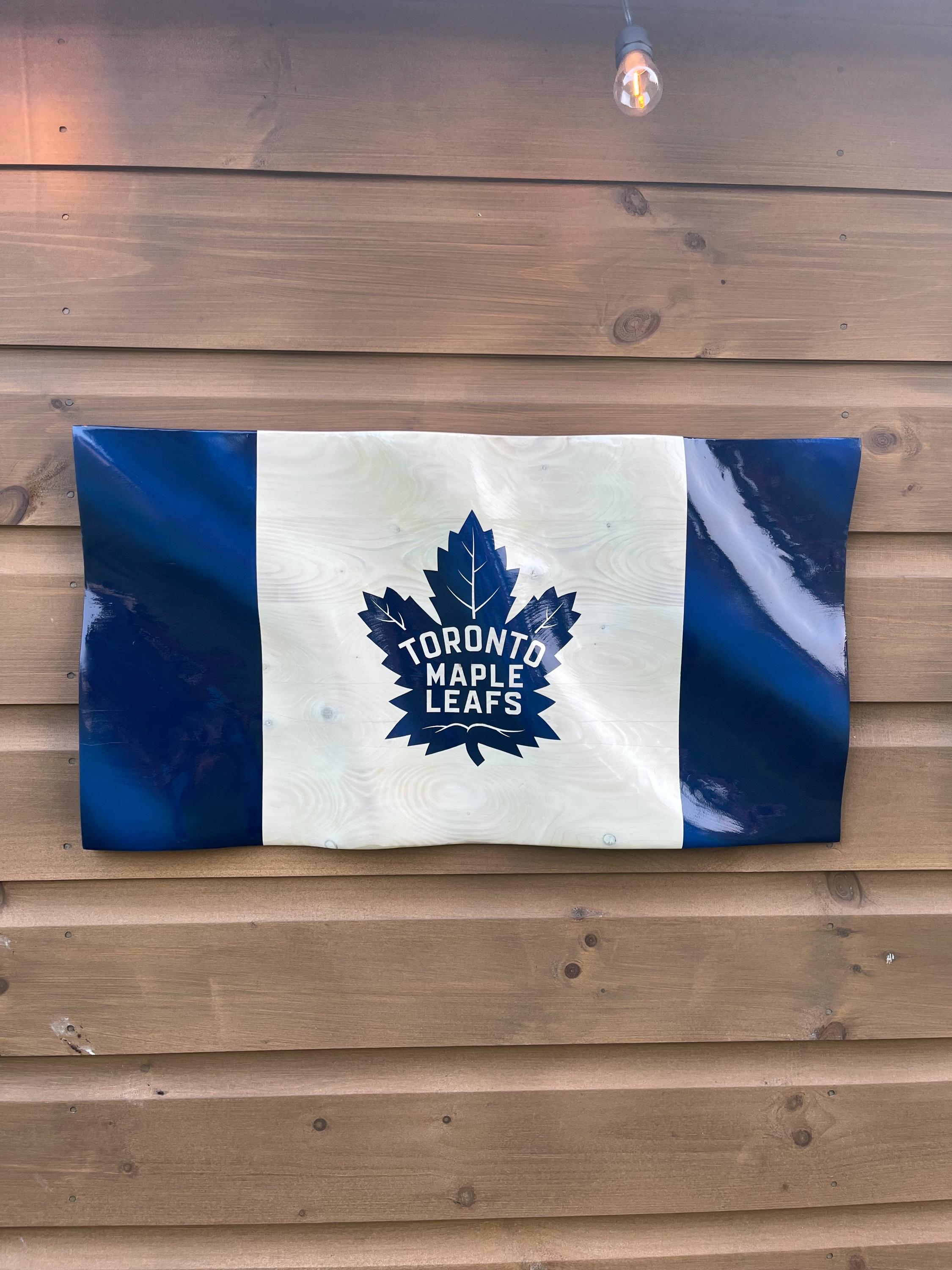 Wavy Toronto Maple Leaf Flag (blue with white stain)