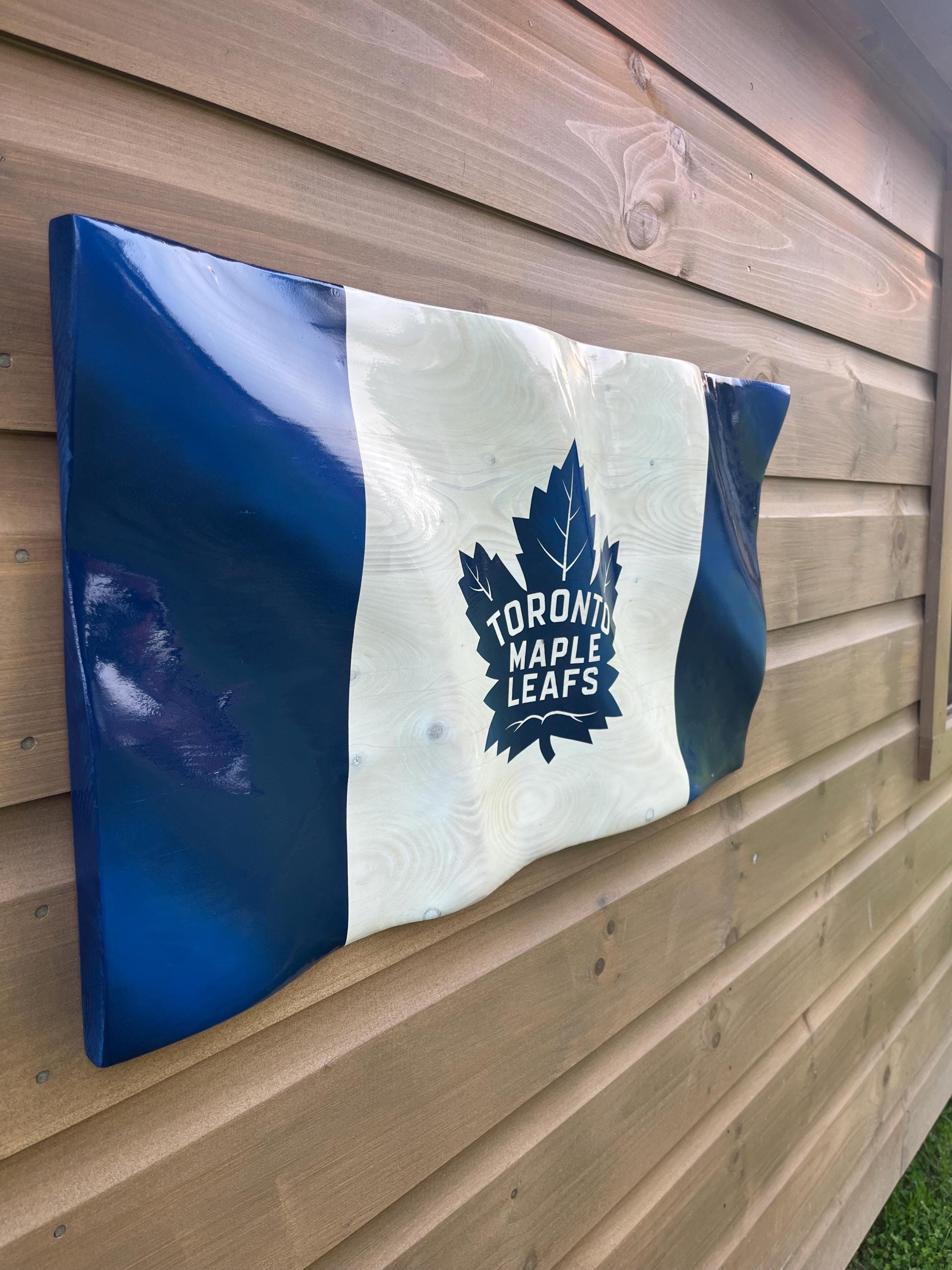 Wavy Toronto Maple Leaf Flag (blue with white stain)