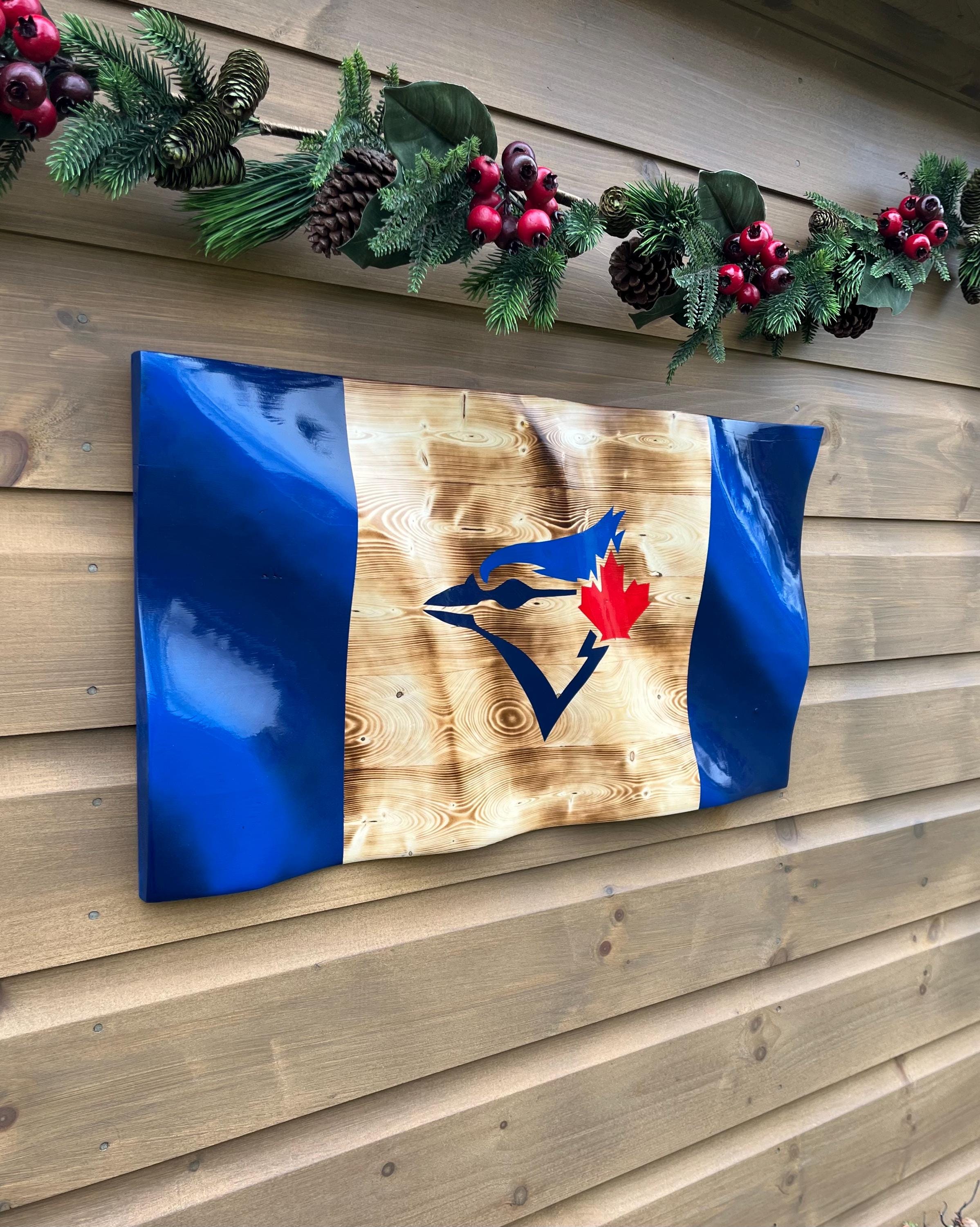 Hand Carved Wavy Toronto Blue Jays Wood Flag