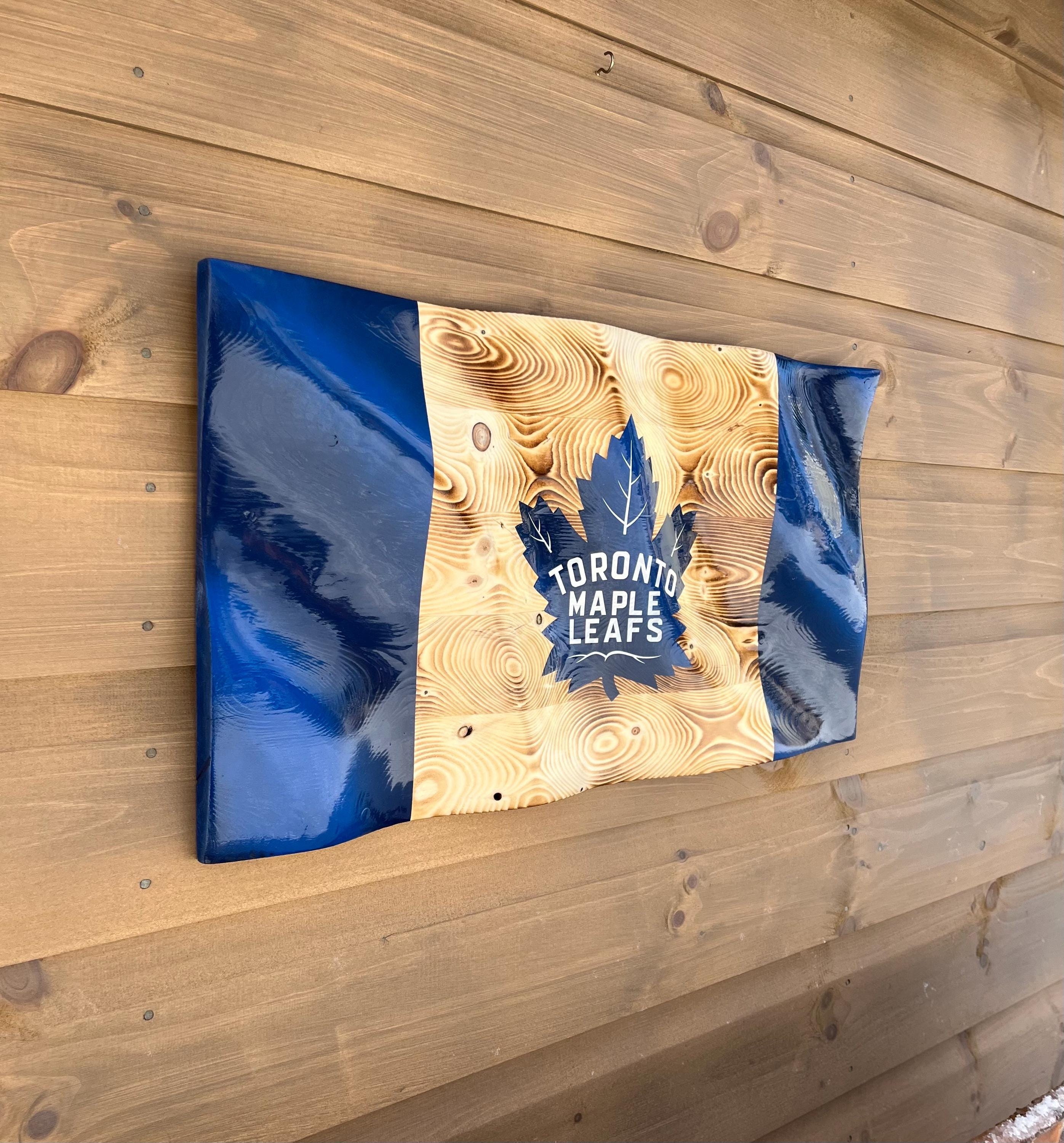 Wavy Toronto Maple Leaf Flag (solid wood) Blue/wood