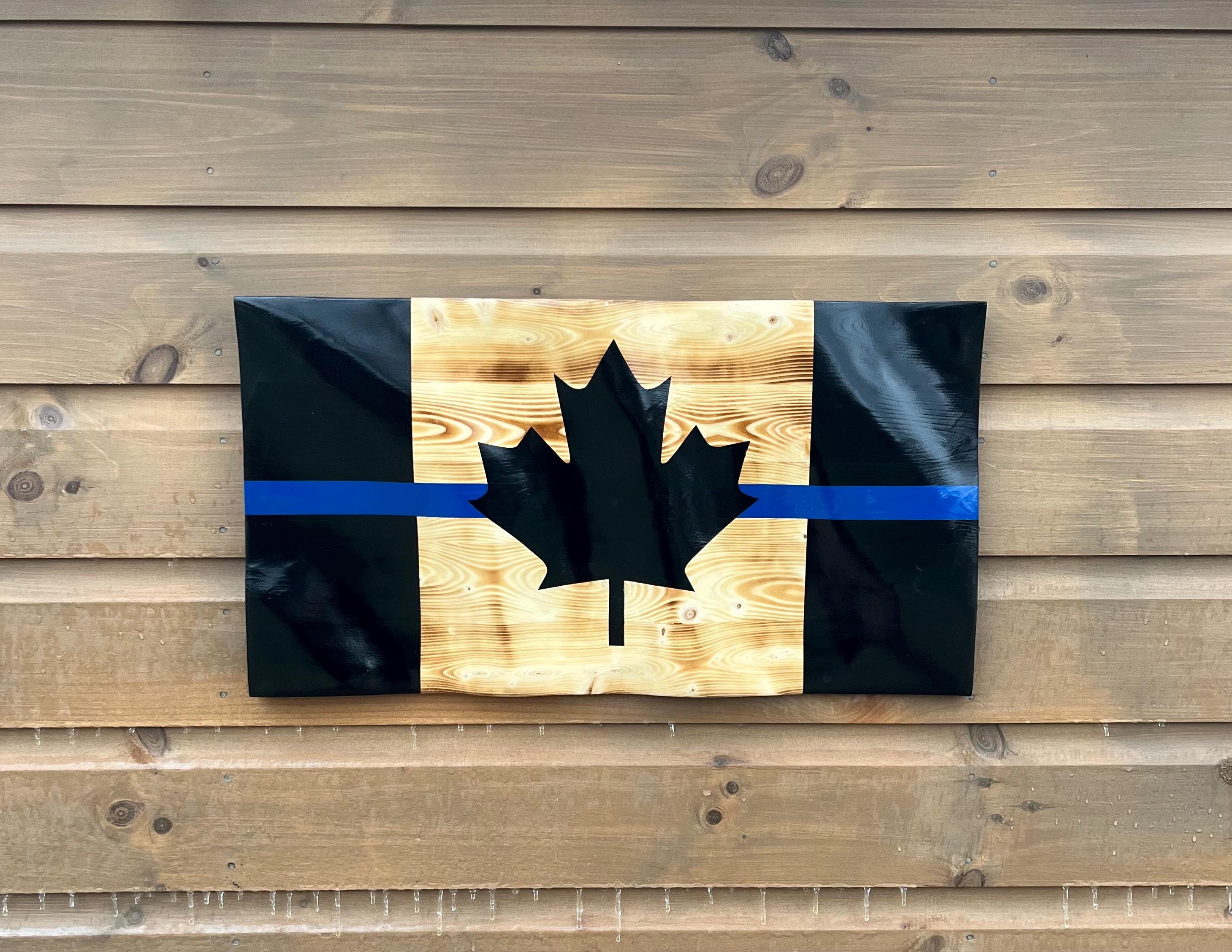 Wavy Thin Blue Line Canada Flag (solid wood)