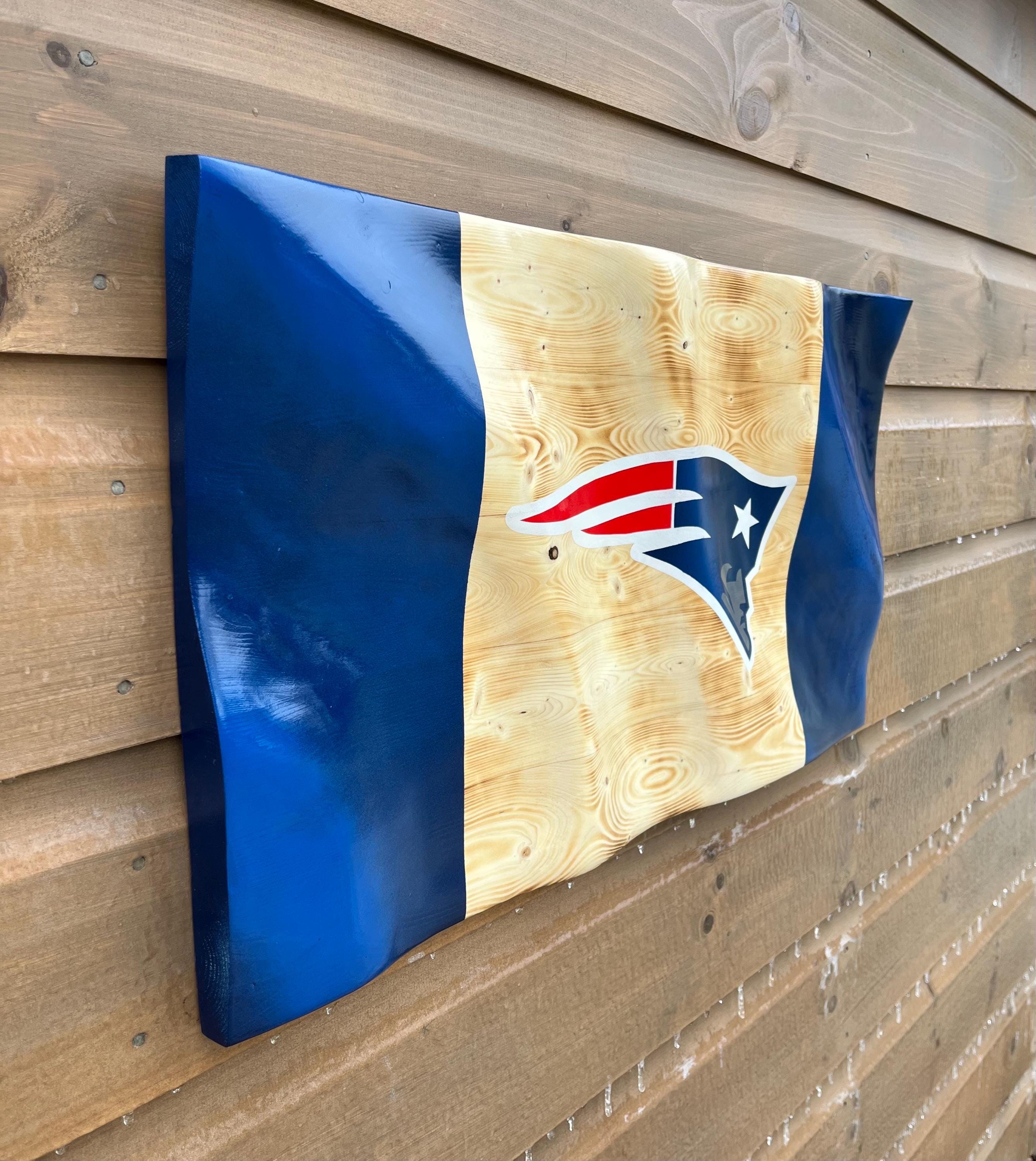 Wavy New England Patriots Flag (solid wood)