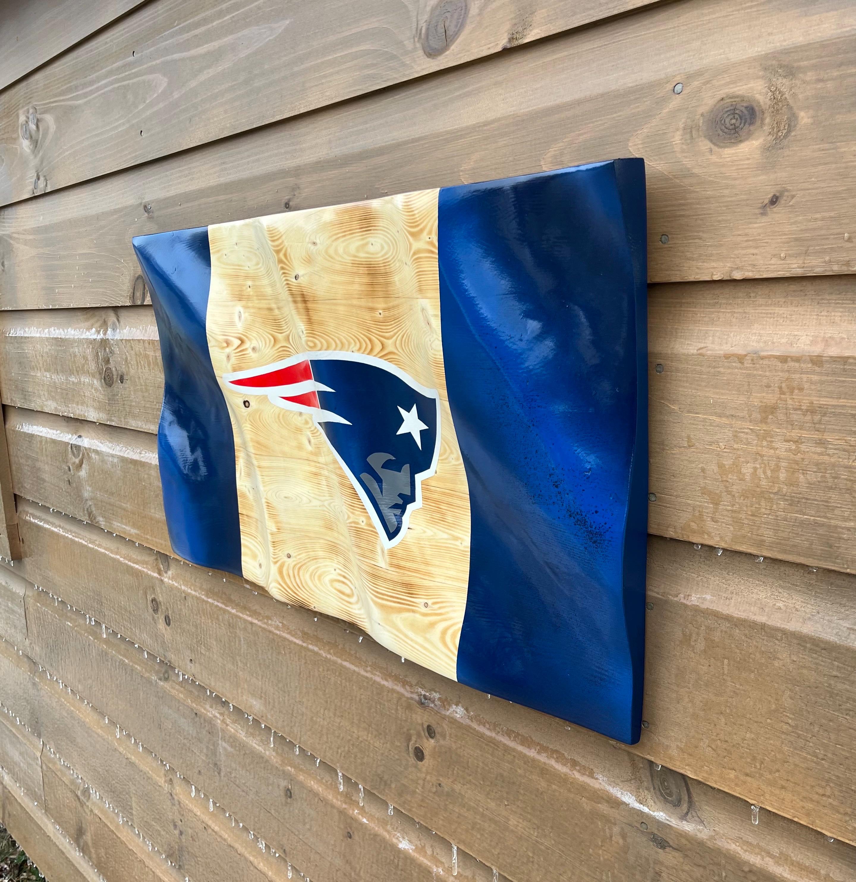 Wavy New England Patriots Flag (solid wood)